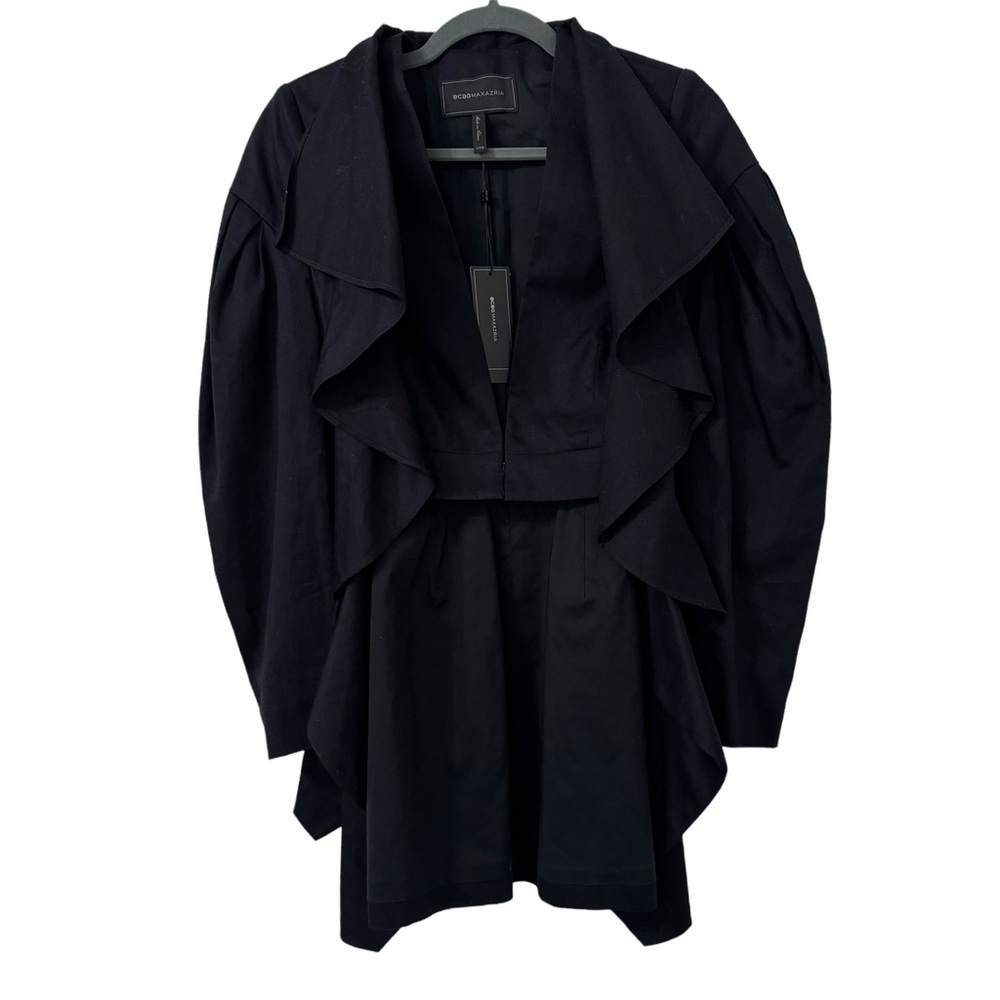 BCBGMaxAzria Black Women’s Ruffled Asymmetrical‎ Elegant Belted Blazer Size XXS